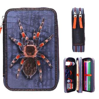 Estuche doble relleno con 13 lapices tijeras sacapunts doble goma linda arana y mas de Adventure World 