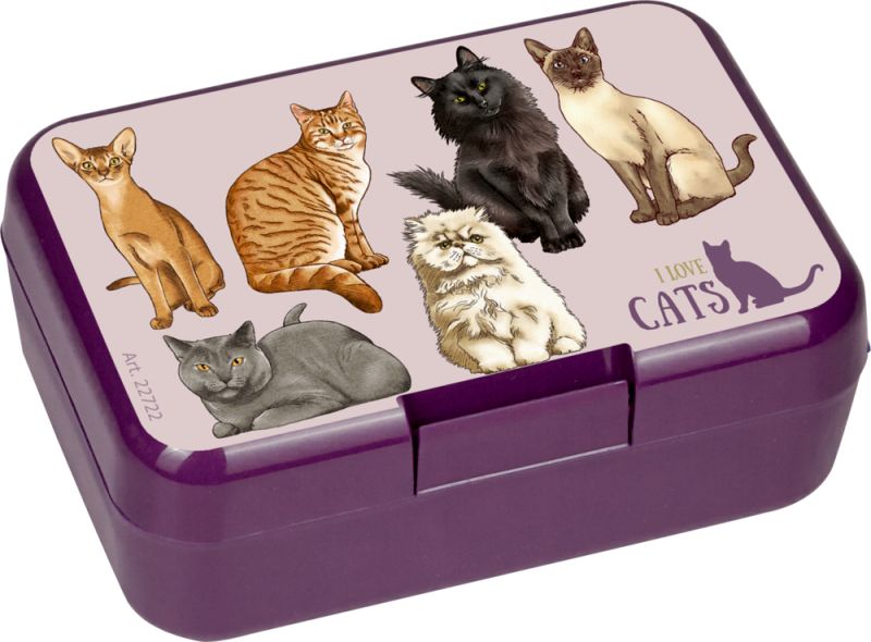 Mini lonchera morada con diseno de gatos - I Love Cats & Dogs - Made in Germany
