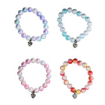 Pulsera de cuentas redondas con colores suaves con pequeno colgante corazon - para Princesas