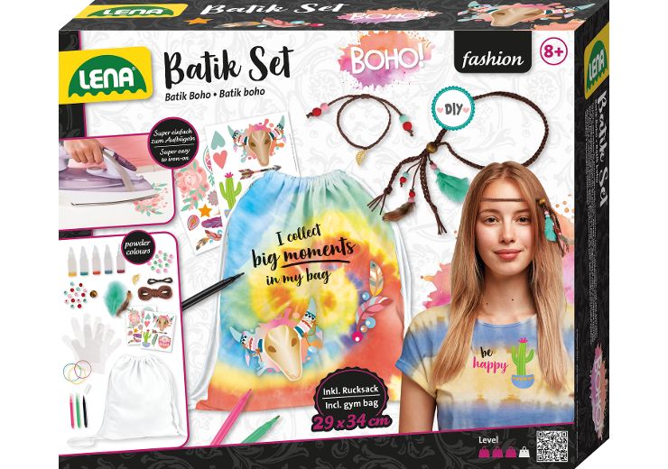 Batik Boho Set - Mochila de lino con estampado batik y accesorios