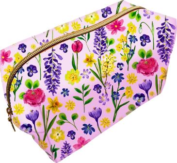 Gran estuche de algodón con cremallera dorada y motivos florales